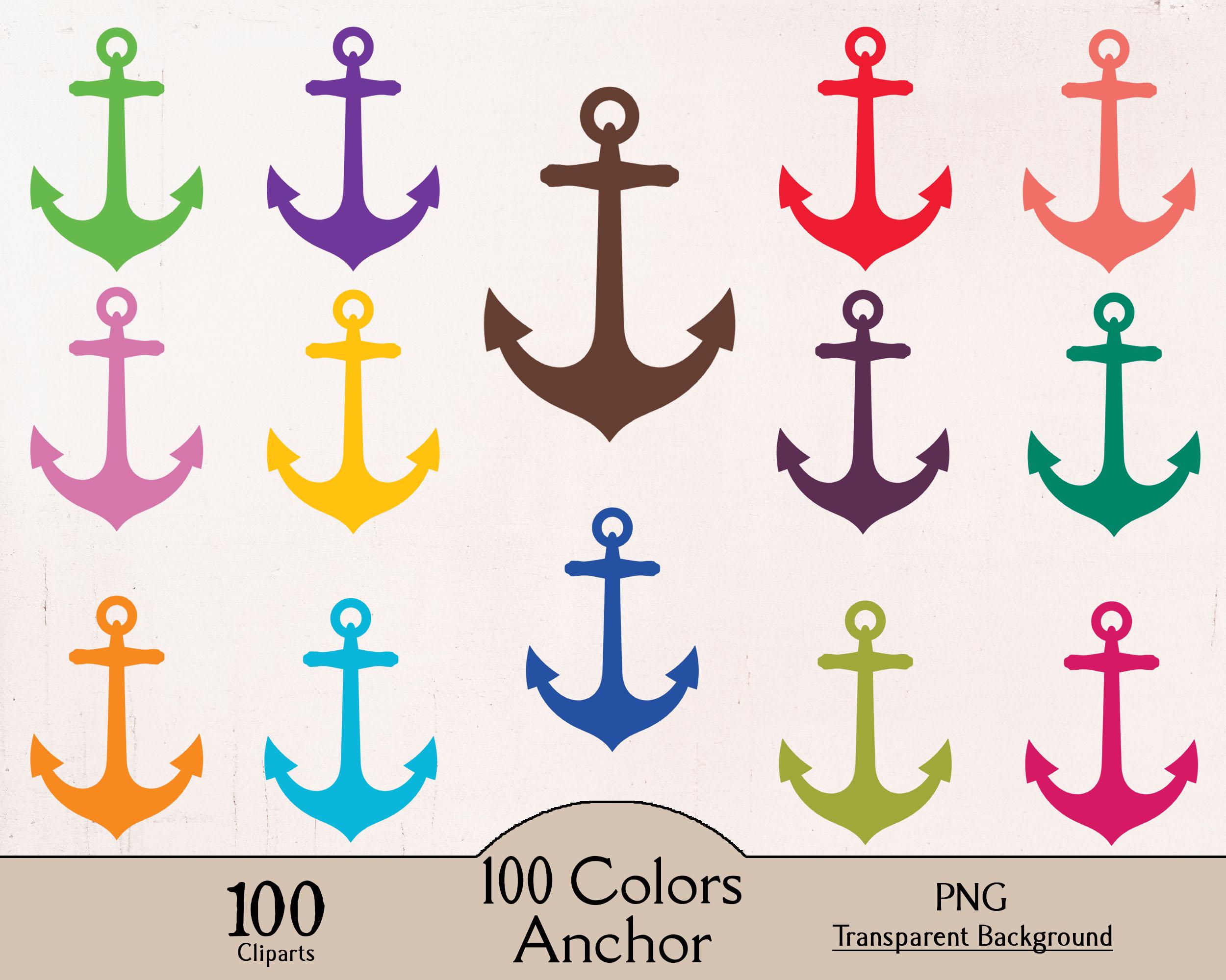 Anchor Clipart, 100 Colors PNG Cliparts, Nautical Anchor, Colorful ...