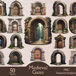 Middeleeuwse poorten, 50 png-clipart, fantasie houten deuren, kerkeringang, RPG, games, MMO, fantasiedeuren, kerkerpoorten, digitale download