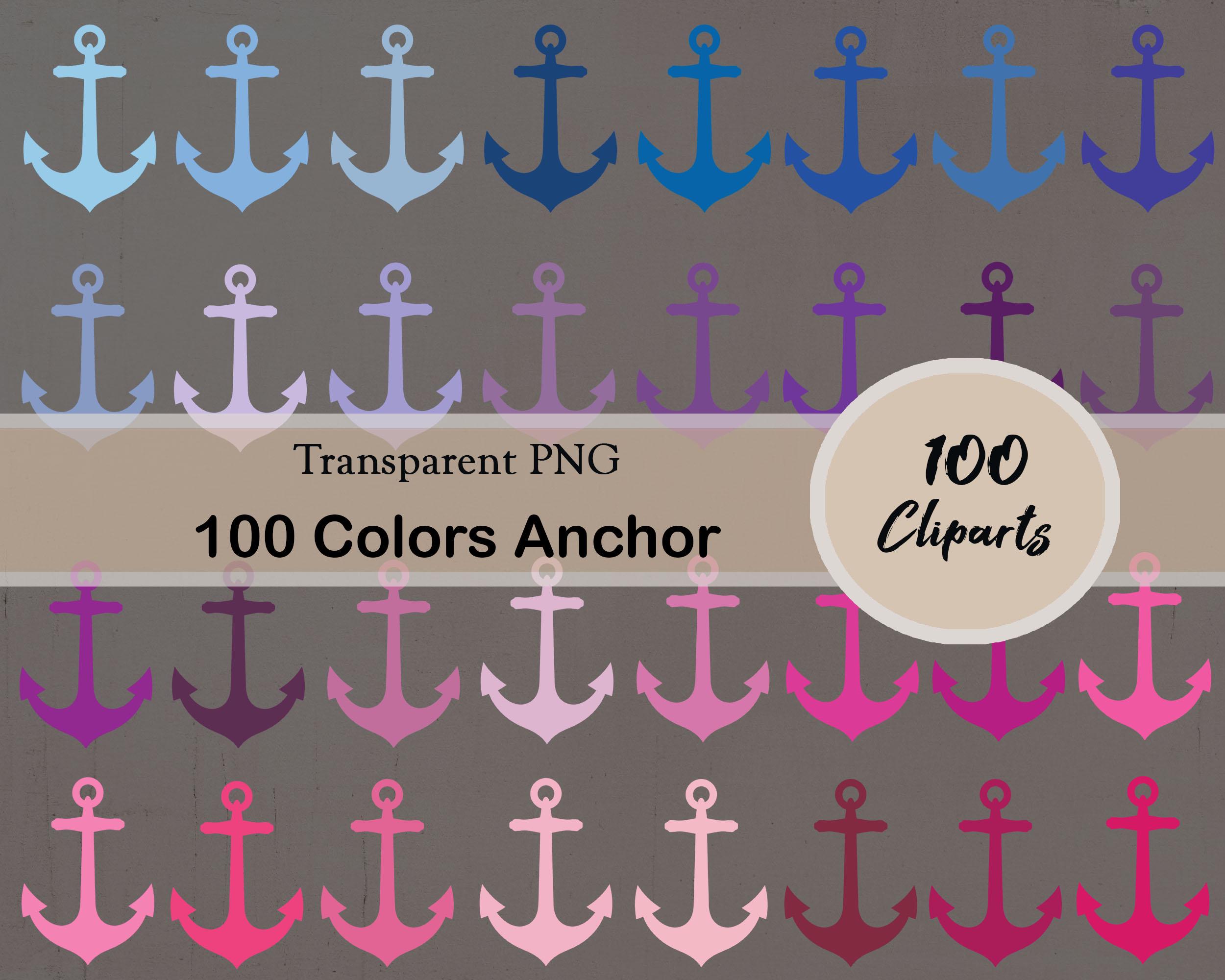 Anchor Clipart, 100 Colors PNG Cliparts, Nautical Anchor, Colorful ...