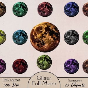 Glitter volle maan, 25 png-clipart, volle maan, clipart, transparant, afdrukbaar, digitaal, junk journal, scrapbooking, grafisch, ontwerp, maan