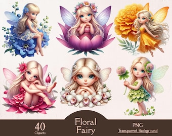 Fata floreale, 40 clipart PNG, clipart fata, fata carina, digitale, fata dei fiori, clipart fiore, artigianato di carta, diario spazzatura, stampabile