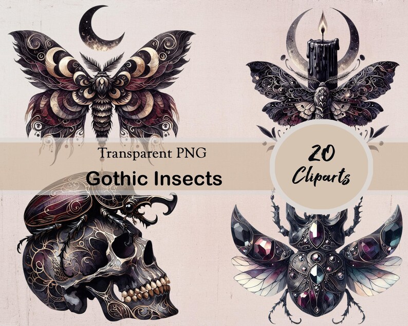 Gothic Insect Watercolor Gothic Insects Clipart Set, Dark Fantasy Art, Gothic Creepy ...