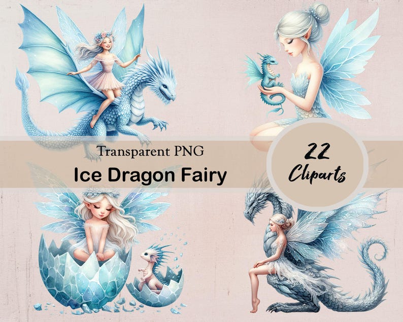 Watercolor Ice Dragon Fairy Clipart Set, Ice Themed Fairies With ...