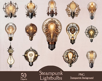 Steampunk-gloeilampen, 50 png-clipart, steampunkstijl, lamp clipart, steampunk bundel, junk tijdschriften clipart, fantasie, digitaal, afdrukbaar