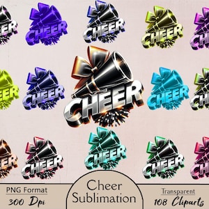 Sublimation d'acclamation, 108 images clipart PNG, aquarelle, pom-pom girl, pompon, clipart, conception d'acclamation, esprit d'équipe, imprimable, créations artisanales en papier, téléchargement