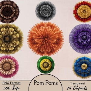 Könnte beinhalten: Ein Set mit 10 bunten Pompons in verschiedenen Farben, darunter Gold, Rot, Lila, Grün und Braun. Die Pompons sind alle rund und flauschig und eignen sich perfekt, um jedem Bastelprojekt eine Prise Verspieltheit zu verleihen.