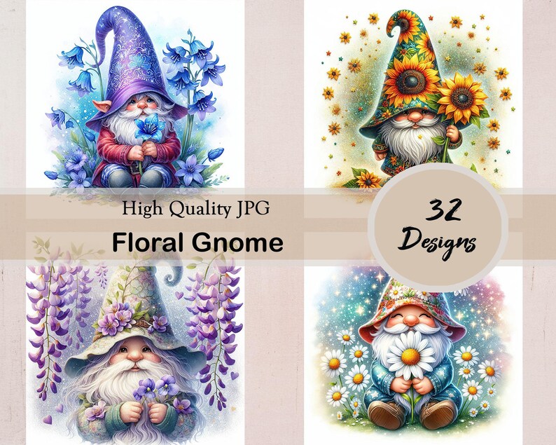 Watercolor Floral Gnome Illustration With Booming Flowers, Spring ...