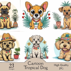 Cartoon tropical dog, 23 JPG images, cartoon dog, nursery, baby shower, cute puppy, digital, download, clipart, cartoon, baby room, wall art