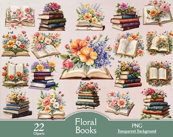 Floral books, 22 PNG cliparts, spring books, digital, download, flower, clipart, printable, scrapbooking, transparent,books, junk journal