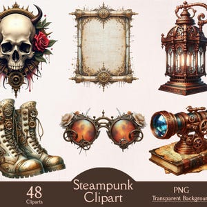 Steampunk Clipart, Steampunk Sammlung, Steampunk-Elemente 48 PNG-Cliparts, Steampunk-Bundle, Scrapbooking, Printable