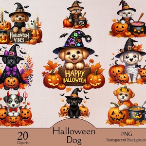 Halloween Dog, 20 PNG Cliparts, Cute Halloween Animals, Cute Dog ...
