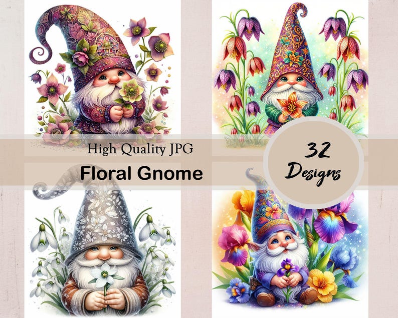 Watercolor Floral Gnome Illustration With Booming Flowers, Spring ...