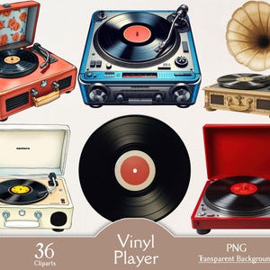 Vinyl player, vintage vinyl record player, 36 PNG cliparts, vintage turntable clip art, watercolor old gramophone clipart, junk journaling