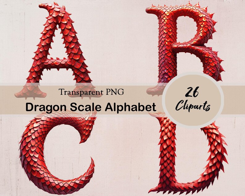 Red Dragon Scale Alphabet Clipart Bundle, Fantasy Letters, Iridescent ...