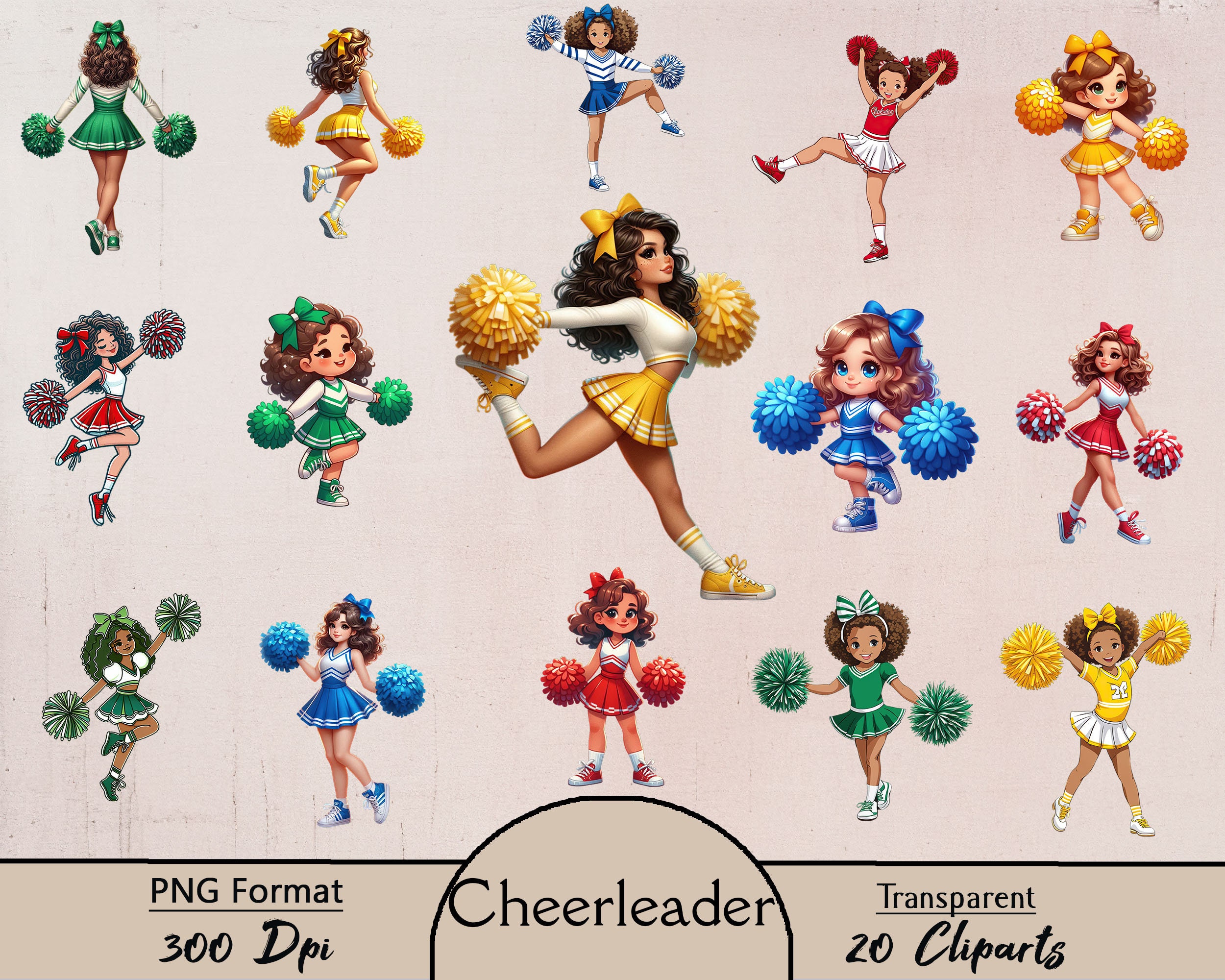 Cheerleader, 20 PNG Cliparts, Cheerleader Design, Sublimation,clipart ...