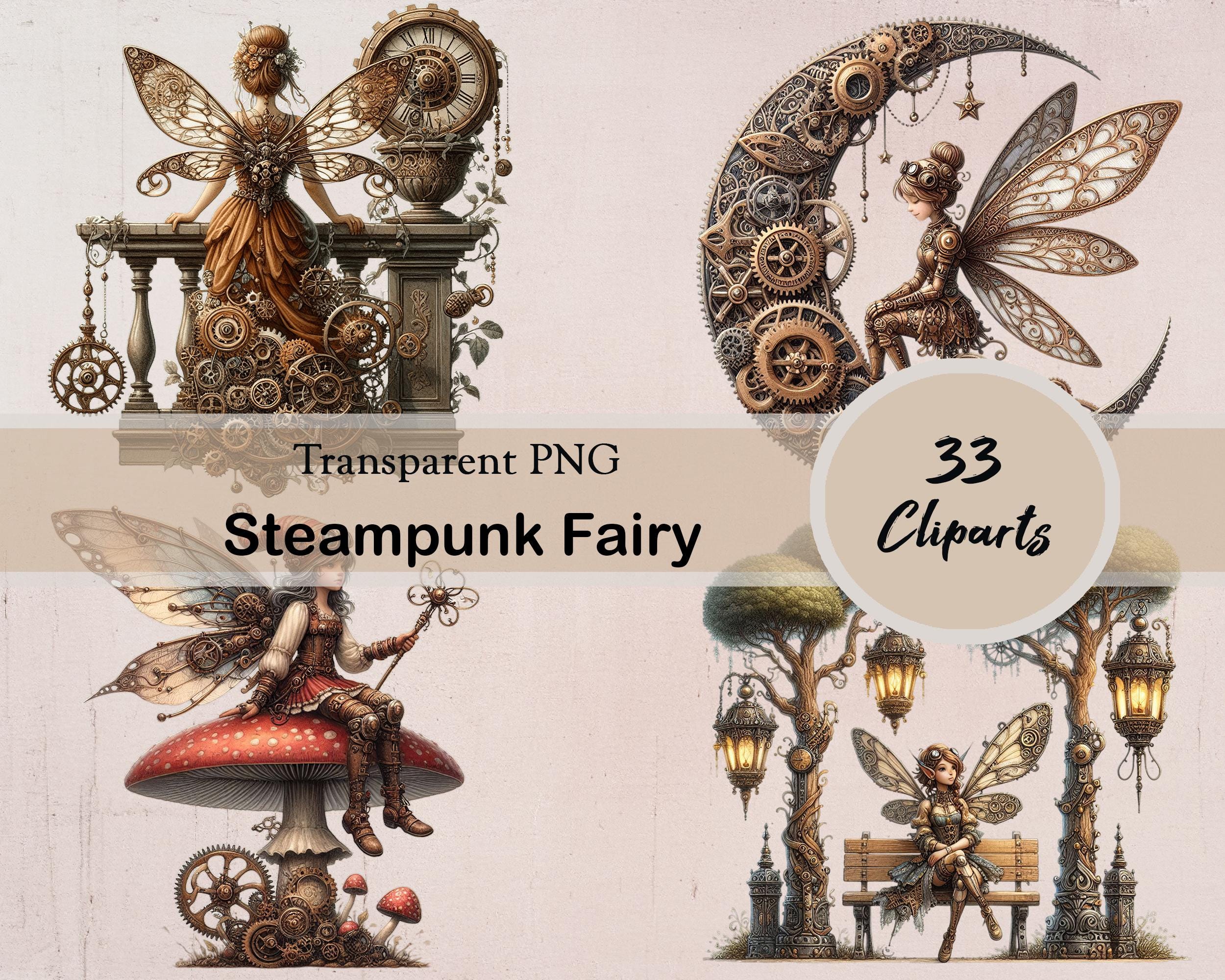 Watercolor Steampunk Fairy Clipart Bundle, Mechanical Fairy With Gears ...