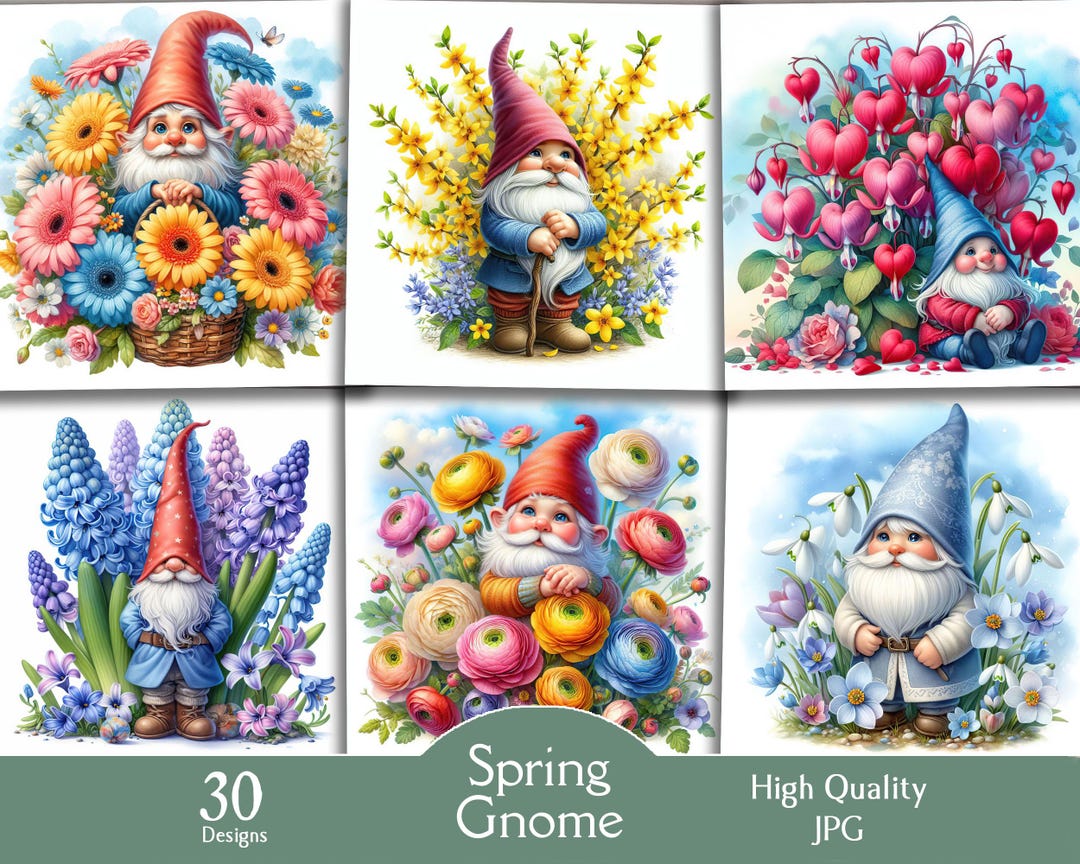 Spring Gnomes, 30 Jpg Images, Spring, Easter, Flowers, Blossoms ...