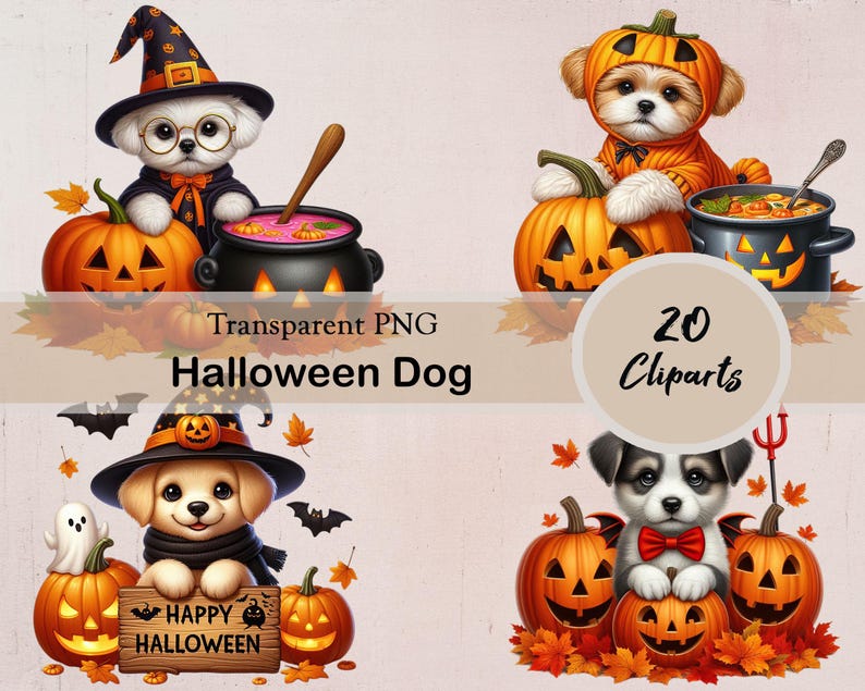 Halloween Dog, 20 PNG Cliparts, Cute Halloween Animals, Cute Dog ...