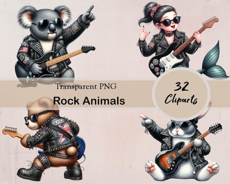Watercolor Rock Animals Clipart, 32 PNG Cliparts, Animals Playing Rock ...