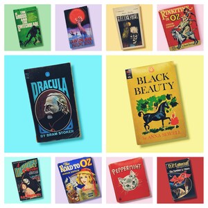 May include: A collection of vintage paperback books with colorful covers. The books include titles like "Dracula", "Black Beauty", "The Road to Oz", "The Cross and the Switchblade", "Frankenstein", "Rinkitink in Oz", "A Memory Mystery", and "Peppermint".