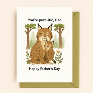 Cartão de Dia dos Pais com Lince-pardo, Cartão de Pai Gato Selvagem, Cartão de Dia dos Pais para Imprimir, Download Digital, Cartão Exclusivo para Pai de Filho ou Filha
