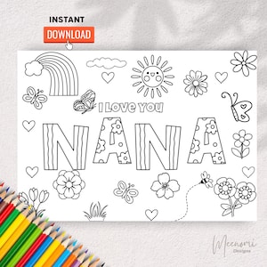 Printable Birthday Card for Nana | Printable coloring Birthday Card for Nana | Grandmother MOTHERS Card DIY gift | craft | Instant download
