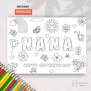 Nana Moederdag kleurkaart | Afdrukbaar doe-het-zelfcadeau van kleinkinderen | Knutselen voor oma | Activiteitenpagina | Direct downloaden | oma