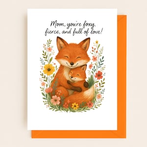 Tarjeta de cumpleaños de mamá zorro, tarjeta de zorro para el Día de la Madre, linda tarjeta de animal para mamá, tarjeta de zorro de descarga digital, tarjeta divertida para mamá, tarjeta de descarga instantánea