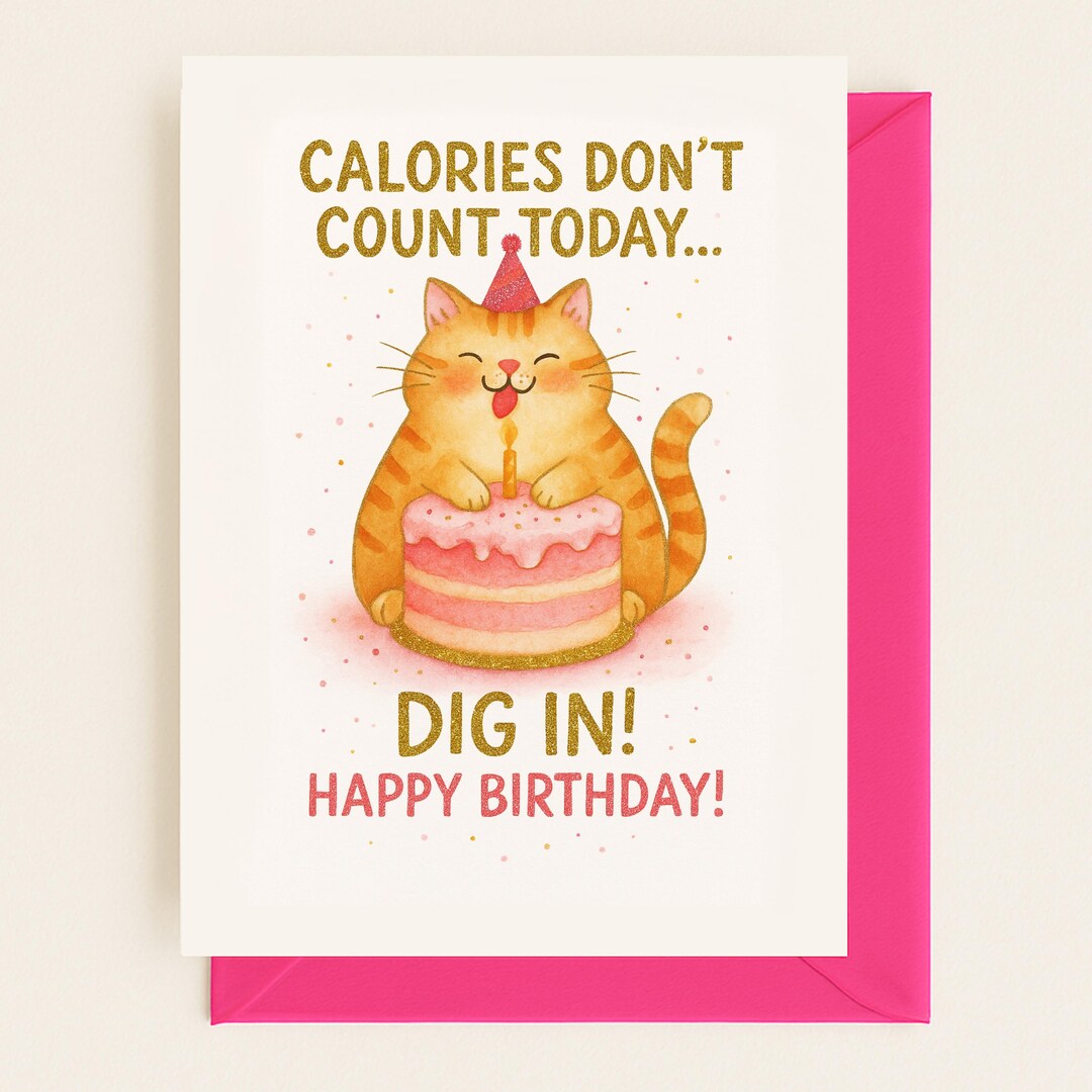 Cat Birthday Card – Printable Cute Cat Birthday Card – Funny Digital ...