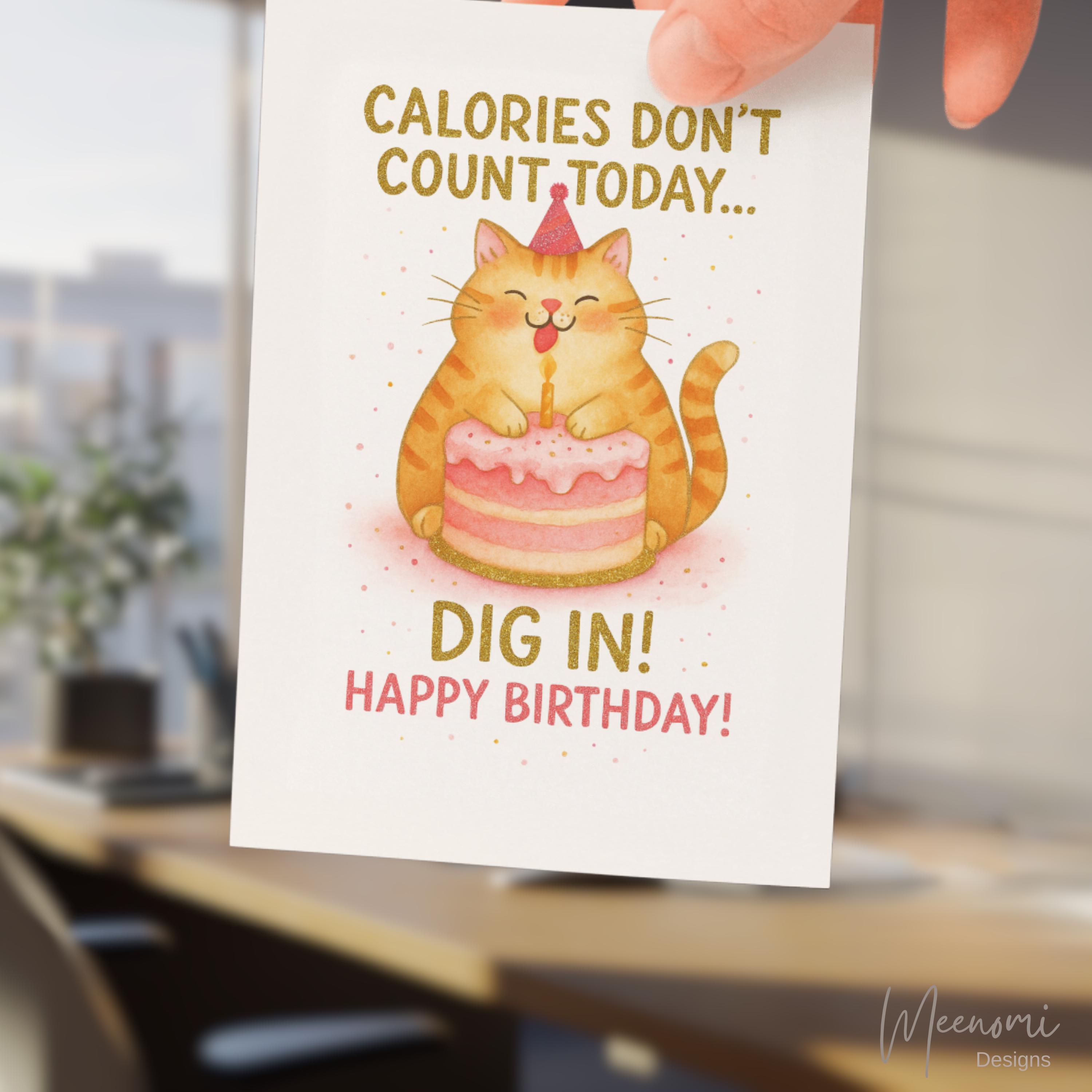 Cat Birthday Card – Printable Cute Cat Birthday Card – Funny Digital ...
