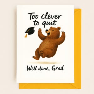 Graduation Card, Printable Grad Card for High School or College, Cute Animal Graduation Card, Digital Download Grad , Bear Graduation Card