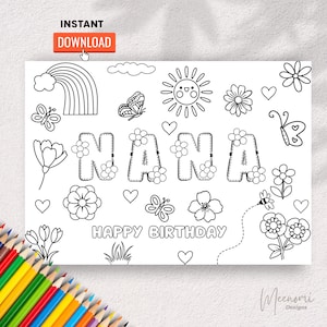 Carte d'anniversaire imprimable pour grand-mère | Carte d'anniversaire à colorier pour grand-mère | DIY carte d'anniversaire grand-mère | artisanat | Téléchargement instantané