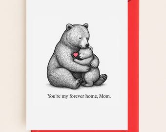 Carte de fête des mères avec ours et ourson - carte imprimable pour maman - carte d'anniversaire ours mignon - téléchargement numérique pour mère, belle-mère ou grand-mère