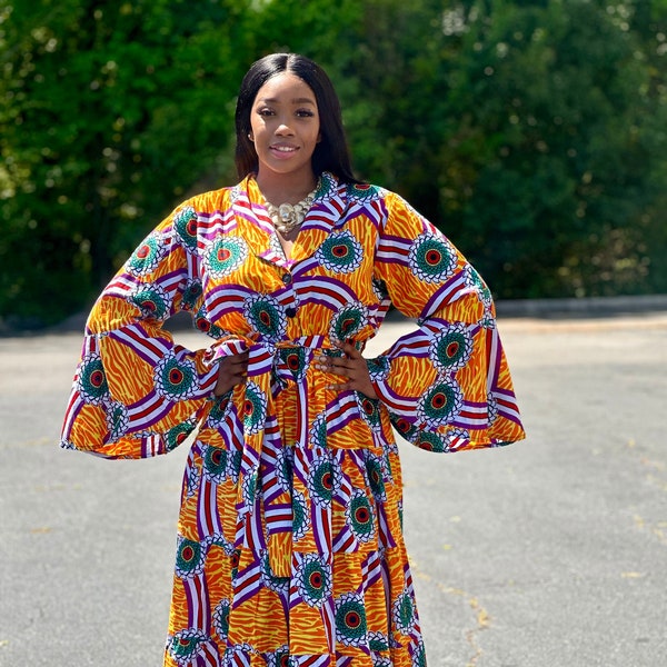 African Print Floral Maxi Dress Print Style Long Dress Fashion Women High Waist Dress Gift for Her African Clothing Summer Dress for Women