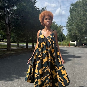 Hand Made Wide Leg Dress Gift for Women Camouflage Dress for Women Summer Dress Gift for Girlfriend Wedding Guest Dress African Long Dress