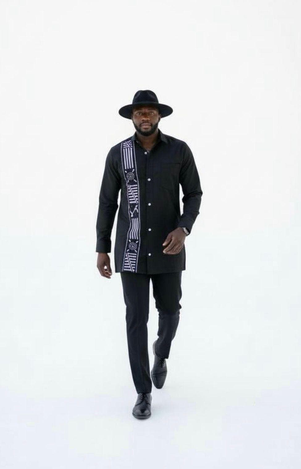 Black African Men's Shirt and Pants Set - Ankara Accent, Groom