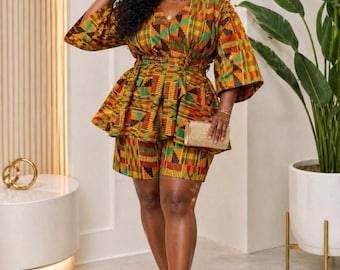 Conjunto africano de dos piezas Kente / Atuendo tradicional colorido / Ropa para festivales, fiestas y cultura