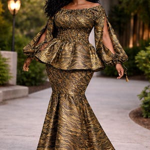 elegant african dresses for wedding guests with sleeves BELLA African Print Women's Dress (Hi-Low)