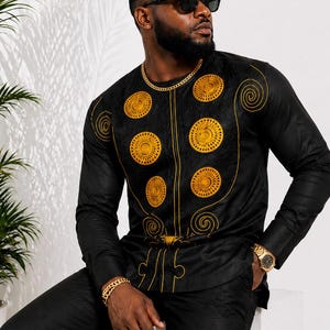 slim fit dress slacks Tycoon Black Korean with Gold Placket kurta