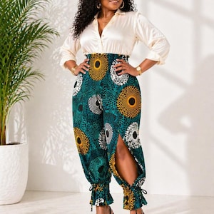 African Print High-Waisted Palazzo-Pants with Slits | Ankara trousers | Boho Chic Statement Fashion