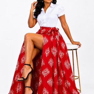 red and white african dresses Queen Ruza Halter Tie Strap V-neck High Waist Backless Women's Flare Mini Dress in Red Black and White African Ankara Kente