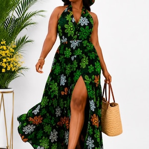 flowy dress with open back Floral Halter Gown And Cutout Detail 48236 Bone Inlay main image 0