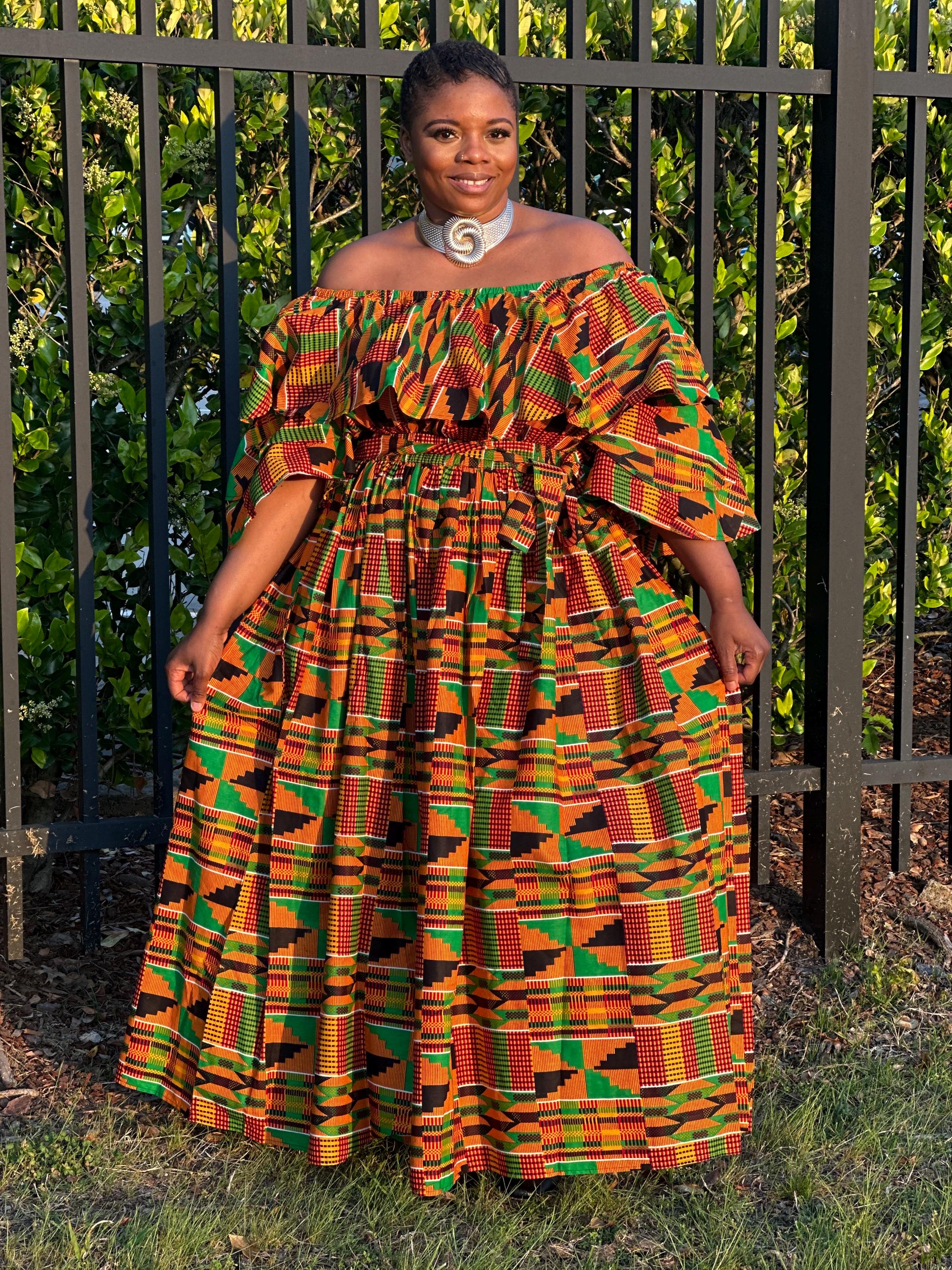 【☺︎】 Vestido largo con estampado africano / Vestido largo Ankara