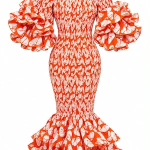 red yellow and orange dresses Sadie Maxi Dress Coral and Yellow Eyelet Coral / L