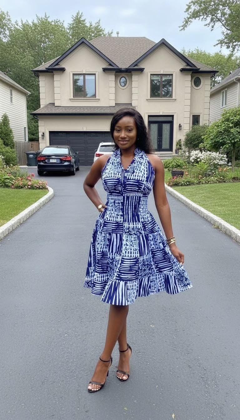 blue and white african print dresses Blue White African Ankara Print Plus Size Clothing Party Dress main image 0