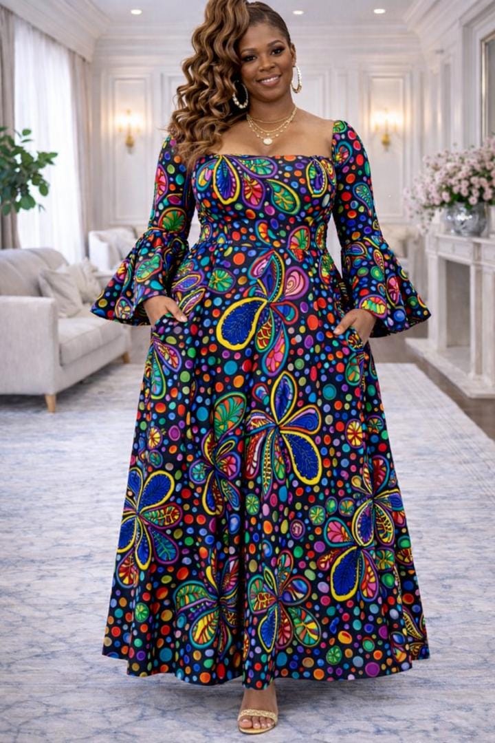white christmas dresses Fabrosanz: Tshwane Sunrise Print Stretch Maxi Dress – houseoffabrosanz main image 0