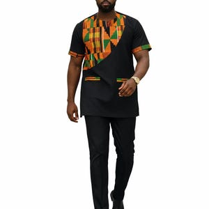 Camisa y sombrero Kente Dashiki para hombre africano / Ropa con estampado africano para hombre. El sombrero puede ser más pequeño.
