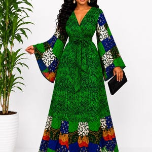 elegant african traditional dresses Juwon African Print Maxi Dress (Yellow and Green)