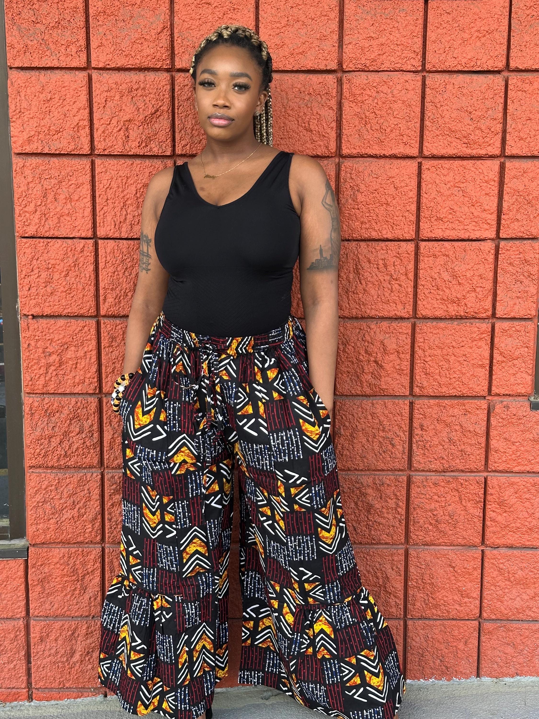 African Patchwork Palazzo Pants, Rebz Baggy Kente Skirt
