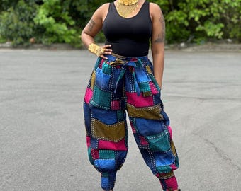 Pantalones de cintura alta Ankara: pantalones con estampado africano y estampado wax llamativo